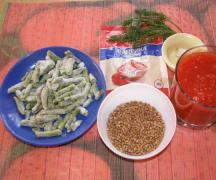 Каша гречневая со стручковой фасолью в томатном соке Гречка со стручковой фасолью в томатном соусе